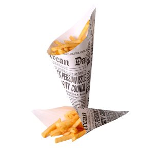 קונוס נייר עיתון מודפס למזון 50 יחידות 14 ס